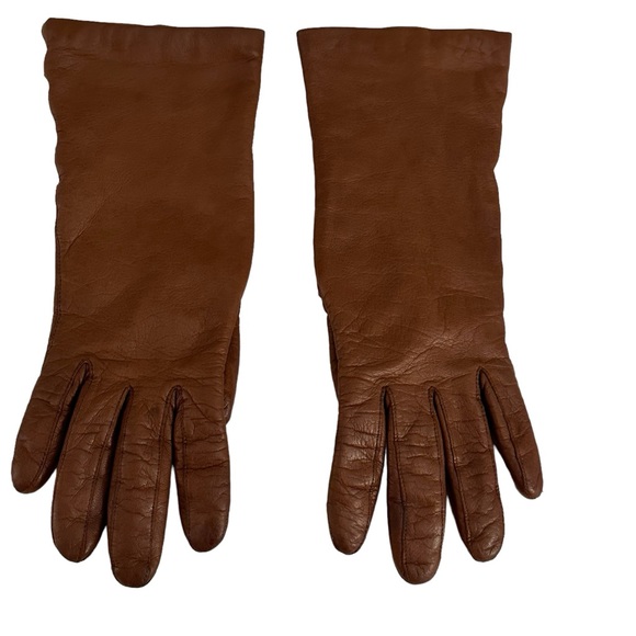 Vintage Aris Cashmere-Lined Brown Leather Gloves Size 6.5 - Picture 2 of 5